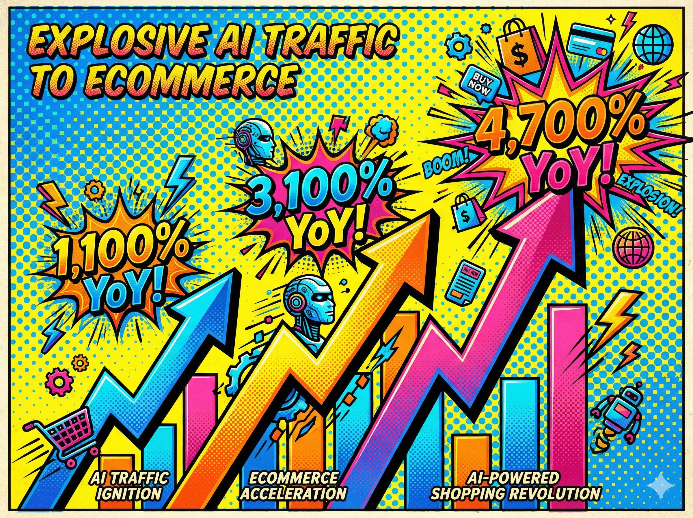 AI traffic growth statistics visualization showing 4700% YoY increase