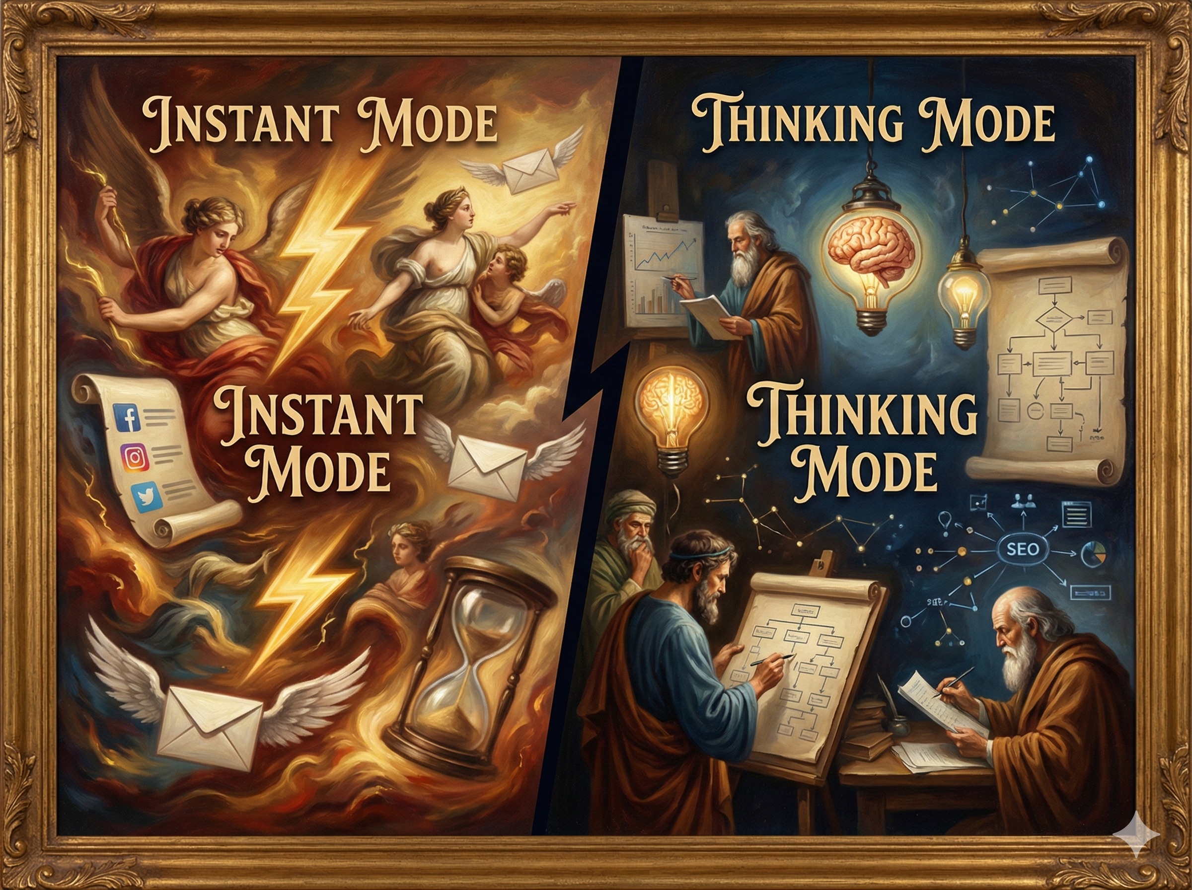 GPT-5.1 Instant vs Thinking mode comparison showing when to use each for marketing tasks